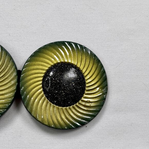 Antique 1930s Art Deco Belt Buckle Green Gold Ribbed Sewing Notions Plastic main image 4